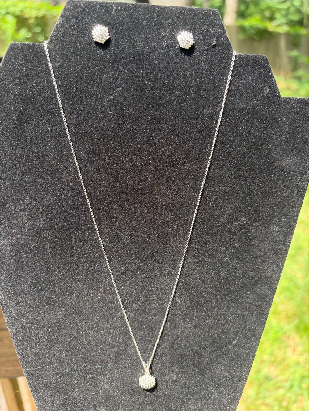 Rhodium over 925 SS & Natural Diamond Earrings & Necklace Set